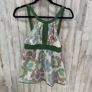 Susana Monaco Green Patterned Silk Cotton Baby Doll Tank Top Womens Size 2